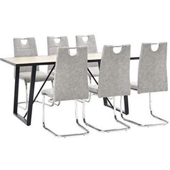 vidaXL Juego Comedor 7 Pieza Cuero Sintético Mobiliario Decoración Interior Casa Hogar Robusto Duradero Resistente Funcional Práctico Útil Gris Claro