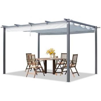 Pérgola de Jardín 3x4 m con Techo Corredizo y Estructura de Acero Gris