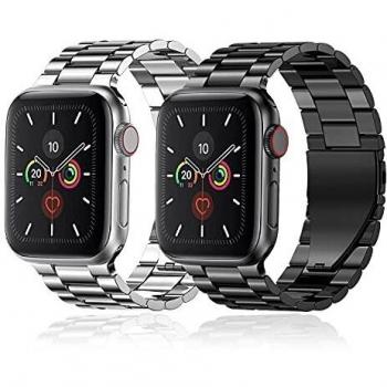 baklon 2 Piezas Compatibles con Correa de Reloj Apple 38/ 40/ 41/ 42/ 44/ 45 mm, Correa Deportiva de Dcero Inoxidable de Repuesto Compatible con iWatch Series SE/7/6/5/4/3/2/1, Negro & Plateado