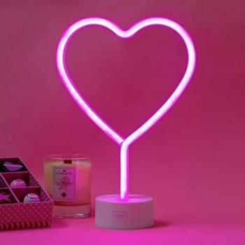 Lámpara LED Efecto Neon Corazón Doble Alimentación Batería/Cable