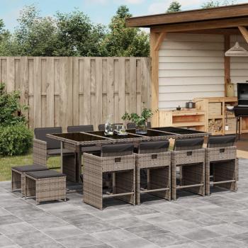 13-Piece Grey Poly Rattan Garden Dining Set with Cushions