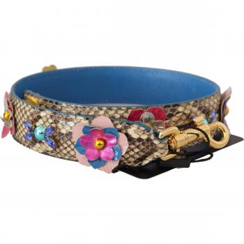 Dolce & Gabbana Beige Python Leather Floral Studded Shoulder Strap
