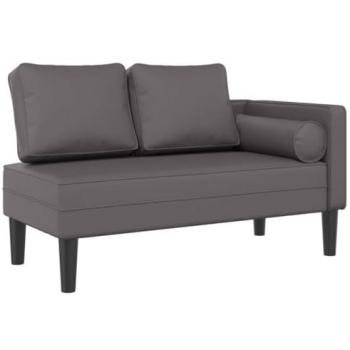 Sofá diván con cojines de cuero sintético gris, chaise longue, sofá tapizado, tumbona para salón