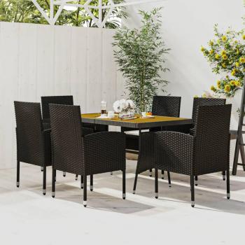 7-Piece Black Poly Rattan Outdoor Dining Set