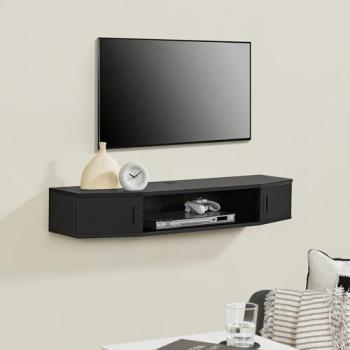 Estantería de pared para TV Tørring con 2 niveles y 2 puertas, aglomerado negro, 110 x 30 x 18 cm