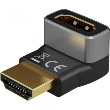 Adaptador HDMI 90° Vertical 8K @ 60 Hz, Macho a Hembra, Vergoldado, Negro y Plata