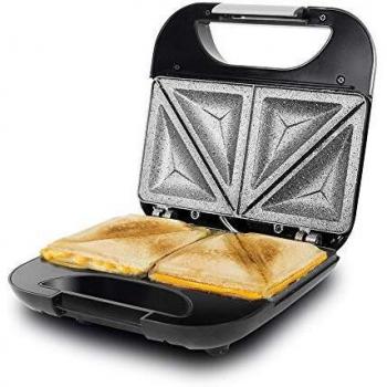 Cecotec Parrilla Eléctrica Rock´n Toast Fifty-Fifty. Revestimiento Antiadherente RockStone, Capacidad para 2 Sandwiches, Superficie Triángulos, Asa Tacto Frío, Recogecables, 750 W