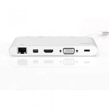 Estación de acoplamiento multipuerto DIGITUS - USB-C Dock 11 puertos - audio / video, RJ45, 3x USB 3.0, puerto de carga, lector de tarjetas - plateado