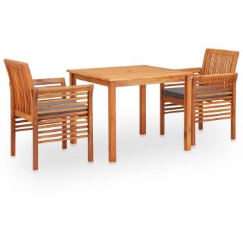 3-Piece Outdoor Dining Set with Cushions Solid Acacia Wood
