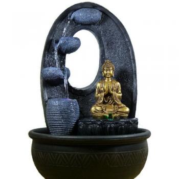 Fuente de agua interior Feng Shui Buda Meditation dorado 40 cm V2 con led multicolor