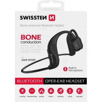 Auriculares Bluetooth Inalámbricos de Conducción Ósea Swissten - Negro, con Micrófono y Control de Volumen, Autonomía de 120h