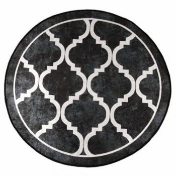 Alfombra Lavable Antideslizante Negro y Blanco Ø 120 cm