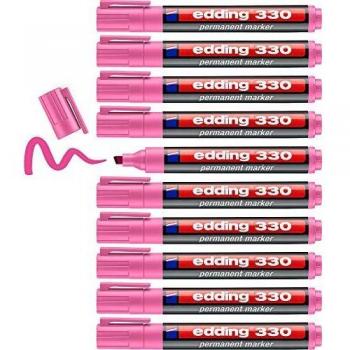 Edding 330 marcador permanente - rosa - 10 rotuladores- punta biselada 1-5 mm - resistente al agua, de secado rápido, rotuladores indelebles - para cartón, plástico, vidrio, madera, metal