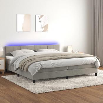 Cama box spring colchón y LED terciopelo gris claro 200x200 cm Vidaxl