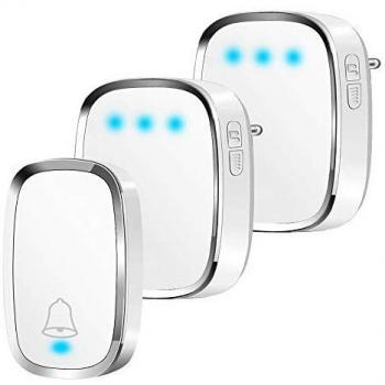 Timbre Inalámbrico para Puerta, Timbre impermeable para exteriores y interiores, Alcance a 300m, 4 Volúmenes Ajustables y 36 Tonos, Timbre para Puerta,para Oficina, Hotel, Casa y Más, con LED Flasch