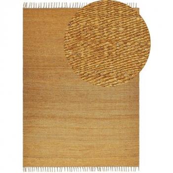 Alfombra de yute mostaza 160 x 230 cm con flecos tejida a mano estilo boho
