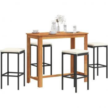 5 Piece Garden Bar Set - Black Acacia Wood and Poly Rattan