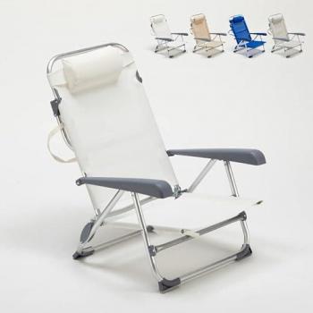 Tumbona de Playa Plegable Gargano con Reposabrazos y Estructura de Aluminio - Color Blanco