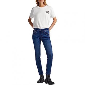 Vaquero recto de mujer Pepe Jeans Brookes, tiro medio, color azul, casual, algodón