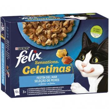 Felix Sensations Festín del Mar en Gelatina Multipack Selección de Pescados 12x85g Comida Húmeda para Gatos