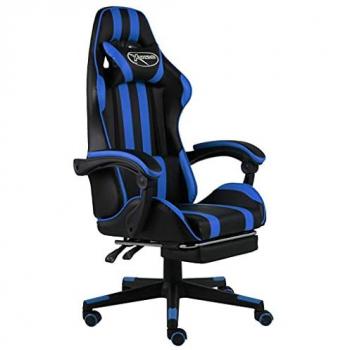 Silla Gaming Con Reposapiés de Cuero Sintético Negra y Azul