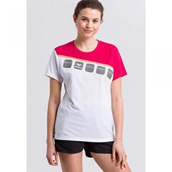 Erima Women's 5-C Short Sleeve T-shirt in White / Love Rose / Peach