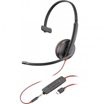 Auriculares Alámbricos Monaurales HP Poly Blackwire C3215 con Estuche de Transporte, USB-C y 3.5 mm, Cancelación Activa de Ruido