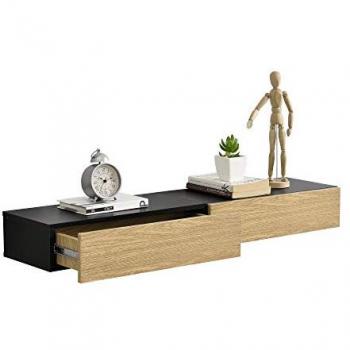 Set de 2 Estantes de Pared con Cajones Lekness - Aglomerado 50 x 24 x 12 cm Negro y Efecto Madera