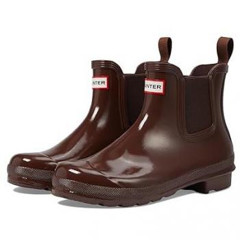 Hunter Original Glossy Brown Chelsea Boots for Women - Size 4 UK / 37 EU