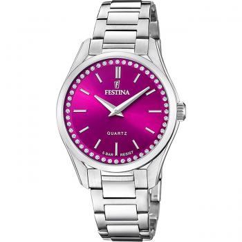 Festina Mademoiselle Women's 36mm Steel Watch with Bordeaux Dial and Zirconia Setting