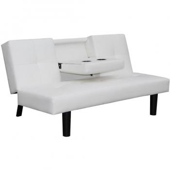 vidaXL Sofá Cama con Mesa Desplegable de Cuero Color Blanco