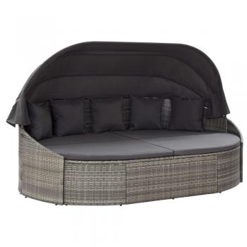 Gray Poly Rattan Outdoor Lounge Bed with Canopy