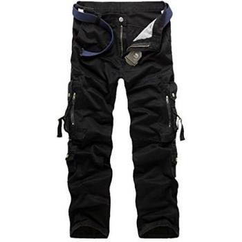 Panegy Pantalones de Lavado Algodón Pantalón Cargo Multibolsillos Cargo Pants con Cinturón para Hombre Senderismo Acampada Trekking Outdoor 30 - Negro