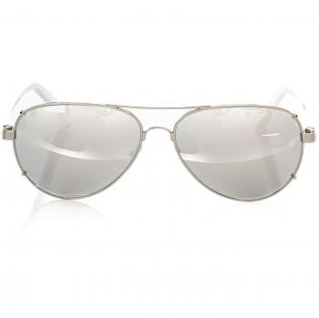 Frankie Morello Silver Metallic Fibre Aviator Sunglasses with Smoked Lenses, Male, Gray, Size: ONE SIZE