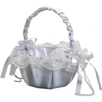 Mopec Cesta para Arras Redonda con Volante de Red y Strass, Pack de 1 Unidad, Textil, Blanco, 15.00x15.00x21.00 cm