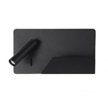 Aplique de Pared LED 3W Orientable Negro con Conexión USB y Estante Miguel Ángel