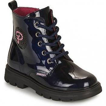 Botas de niña tipo militar en charol con detalle de lentejuelas