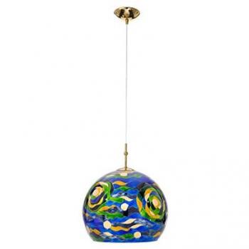 Lámpara colgante moderna LUNA de cúpula de cristal en oro de 24 quilates con pantalla azul agua - 1 bombilla