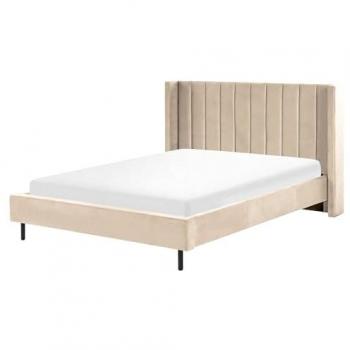 Cama King Size de Terciopelo Beige 160x200 cm con Somier Moderno y Listones Villette