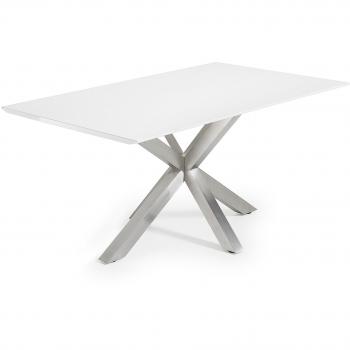 Kavehome Mesa New Argo 180x100, Inox Mate Lacado Mate Blanco