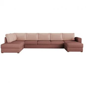Sofá rinconero Comfivo 262, rosa, con función de descanso y caja de ropa de cama, dimensiones 370x186x85cm