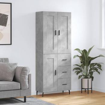 Aparador alto de madera contrachapada 69,5x34x180 cm con 1 puerta de madera y 3 cajones en color gris hormigón, mueble de almacenaje para salón, buffet y armario auxiliar