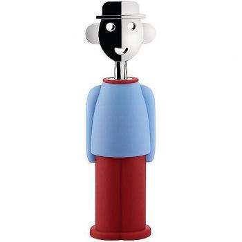 Sacacorchos Alessi Alessandro M. Diseño en Resina Termoplástica, Azul Claro y Rojo, con Zamak Cromado