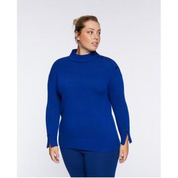 Jersey de mujer con botones en forma de estrella en los hombros y cuello alto de canalé