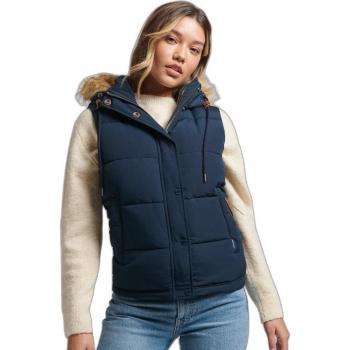 Superdry Women's Sleeveless Puffer Jacket Everest with Faux Fur, Eclipse Navy