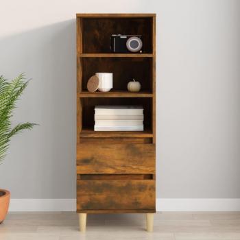 Aparador alto de madera contrachapada en roble ahumado 40x36x110 cm, mueble de almacenaje para salón, buffet, armario auxiliar y armario de almacenamiento
