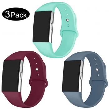 Oenfoto Correa Compatible Fit bit Charge 2, Pulsera de Silicona Suave Adjustable, Accesorios para Fit bit Charge 2 para Mujeres Hombres,Rojo Vino, Azul Pizarra, Teal Grande