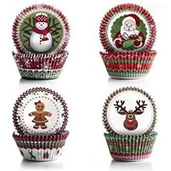 Ibili 735911 - Pack de 100 Moldes de Papel para Magdalenas con Diseño Navideño