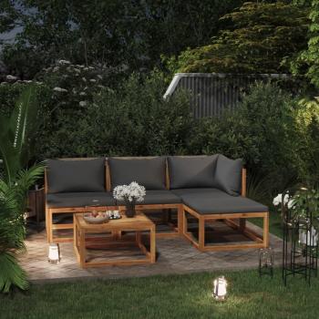 5 Piece Solid Acacia Wood Garden Lounge Set with Cushions