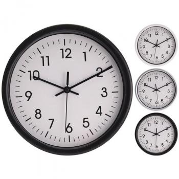 Reloj de pared redondo plástico blanco Ø25cm x 4.2cm, funciona con 1 pila AA, marca EDM